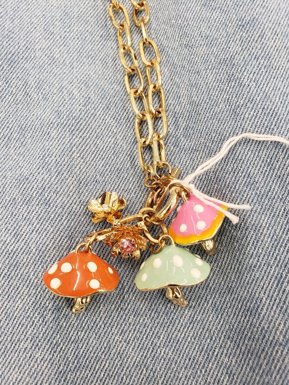 Bella Jack Mushroom Shroom Flower Charm Gold Chain Necklace